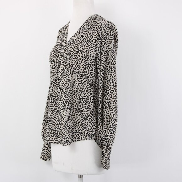 Express Top Sz SP Black Tan Animal Print V Neck 100% Polyester Top - Picture 4 of 12